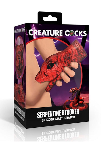 Creature Cocks Serpentine Stroker Silicone Masturbator - Red Snake-themed silicone stroker with a textured tunnel and soft, stretchy material.

snake stroker, silicone masturbator, fantasy strokers, textured male toy, phthalate-free stroker, soft stretchy stroker, serpent-themed masturbator, creature cocks stroker, unique stroker for men, premium silicone male toy