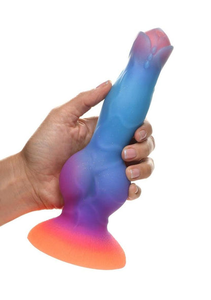 Glow-in-the-dark alien dildo with vibrant orange, purple, and blue gradients, glitter, bulging knot, textured shaft, and strong suction cup base
fantasy dildo, glow-in-the-dark dildo, alien dildo, harness-compatible dildo, suction cup base, premium silicone dildo, colorful glitter dildo, roleplay toys, Creature Cocks, cosmic dildo