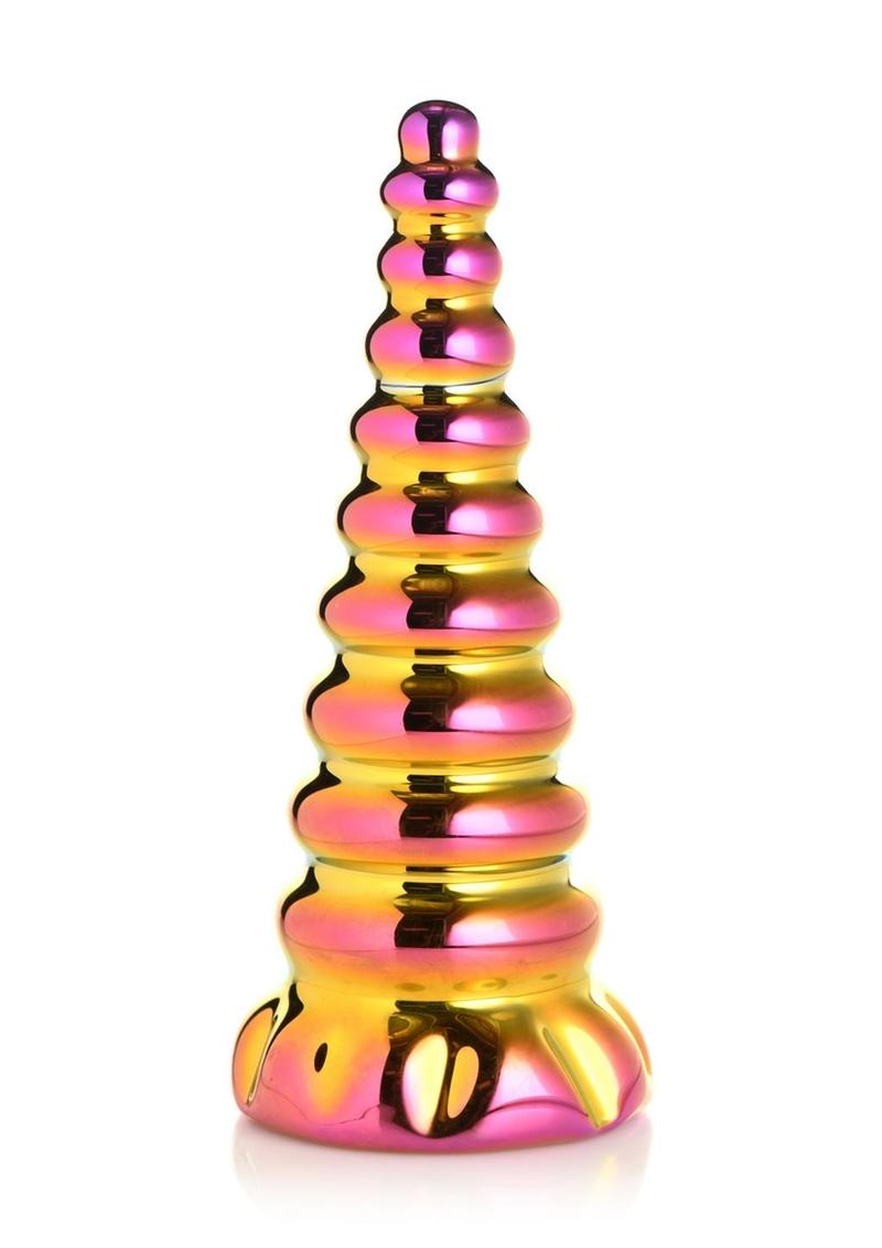 Pink and yellow-gold unicorn horn glass dildo with tapered tip, graduated bumps, body-safe borosilicate glass, and temperature play compatibility.

unicorn horn dildo, Twilight Rainbow glass dong, fantasy glass dildo, borosilicate glass unicorn horn, temperature play glass dildo, iridescent fantasy dildo, smooth glass unicorn toy, non-porous glass dong, creature cocks dildo, phthalate-free glass toy