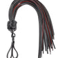 Vegan leather Saffron Finger Flogger with 40 scarlet and black falls, designed for precise and playful impact. Keywords: saffron finger flogger, vegan leather flogger, faux leather flogger, BDSM flogger, scarlet and black flogger, kink flogger, finger loop flogger, lightweight flogger, impact play flogger, sensual flogging tool, Sportsheets flogger, cruelty-free BDSM gear. 