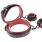 Saffron Thigh and Wrist Cuff Set in black and red faux leather, perfect for versatile restraint play. Keywords: Saffron Thigh and Wrist Cuff Set, faux leather cuffs, adjustable BDSM restraints, thigh and wrist cuffs, bondage restraint set, Sportsheets cuffs, BDSM accessories, kink restraint kit, bondage toys for couples, BDSM positioning restraints.