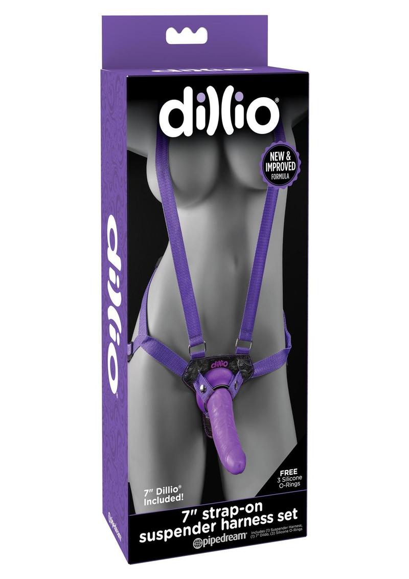 Dillio 7” strap-on suspender harness set with adjustable straps, silicone O-ring, and body-safe PVC dildo; available in pink or purple.
Keywords: strap-on set, 7-inch strap-on dildo, suspender harness set, adjustable strap-on harness, pink strap-on harness, purple strap-on dildo, body-safe PVC dildo, suction cup dildo, silicone O-ring harness, harness compatible dildo, strap-on role-play, secure harness system, latex-free dildo, water-based lubricant safe dildo, Dillio sex toy set