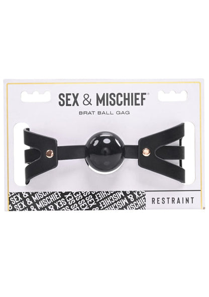 Brat Ball Gag with faux leather strap, adjustable buckle, and soft silicone ball for BDSM play. Keywords: brat ball gag, adjustable ball gag, BDSM gag, faux leather gag, rose gold ball gag, black ball gag, BDSM mouth restraint, kink accessories, soft silicone gag, bondage gear.