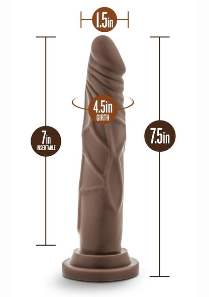 7.5-inch realistic silicone dildo with poseable shaft, suction cup base, and harness compatibility; available in chocolate or vanilla. Keywords: realistic silicone dildo, 7.5-inch dildo, poseable shaft dildo, suction cup dildo, harness compatible dildo, chocolate dildo, vanilla silicone dildo, phthalate-free dildo, body-safe silicone dildo, platinum-cured silicone dildo, Ultrasilk smooth dildo, realistic strap-on dildo, hands-free suction cup dildo