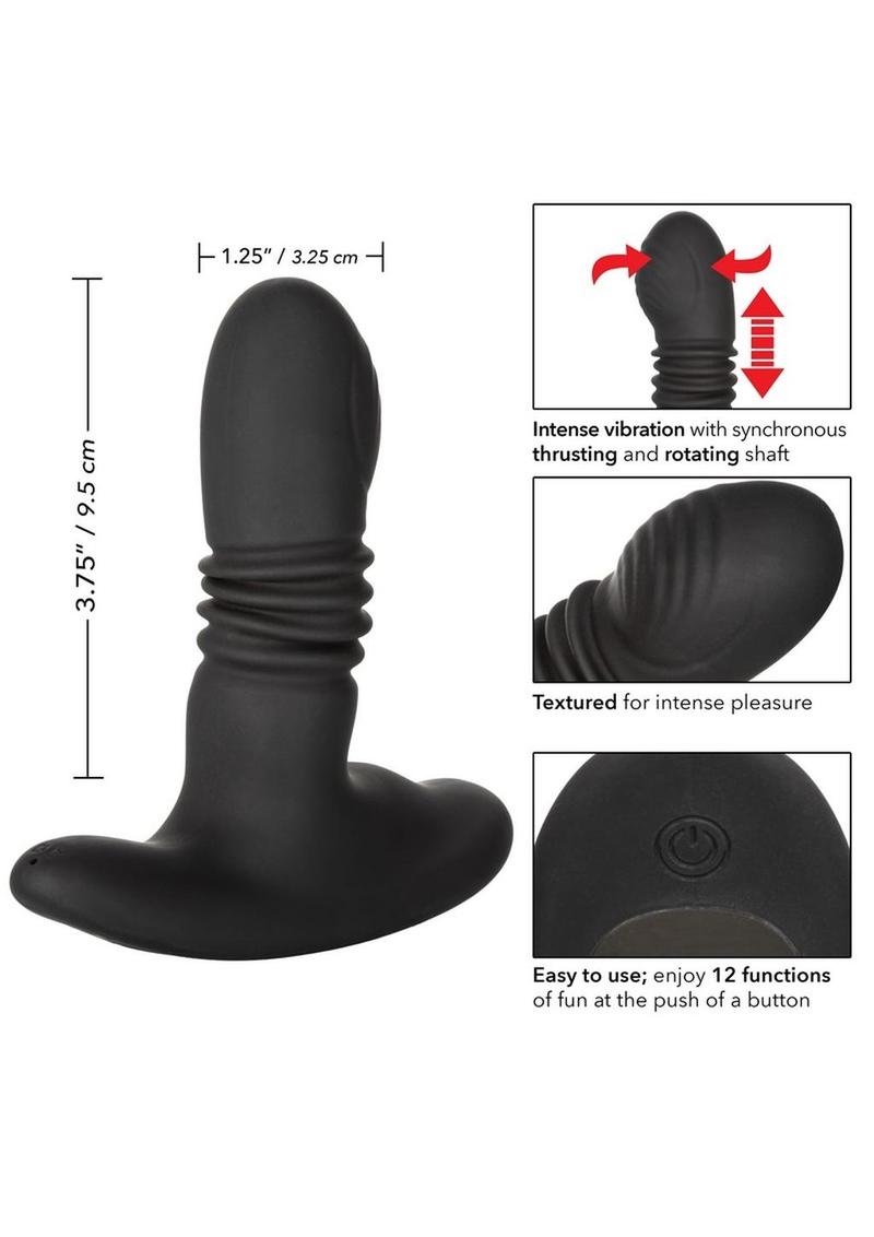 Eclipse Thrusting Rotator Probe Silicone Rechargeable Vibrating Butt Plug with Remote Control - Black