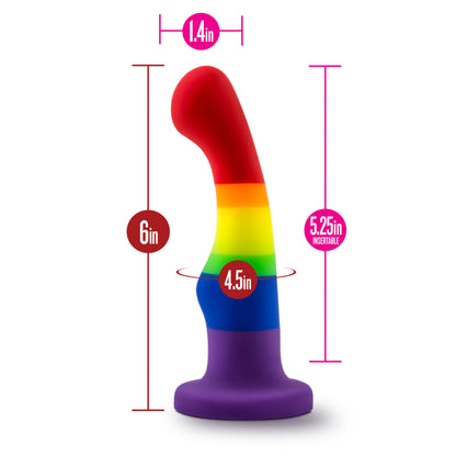 Rainbow-colored silicone dildo with a curved design, suction cup base, and smooth finish, ideal for G-spot stimulation and harness play.
Keywords: rainbow pride dildo, Avant P1 dildo, G-spot dildo, suction cup dildo, harness-compatible dildo, body-safe silicone dildo, Purio silicone, pride-themed sex toy, colorful silicone dildo, artisan-crafted dildo.