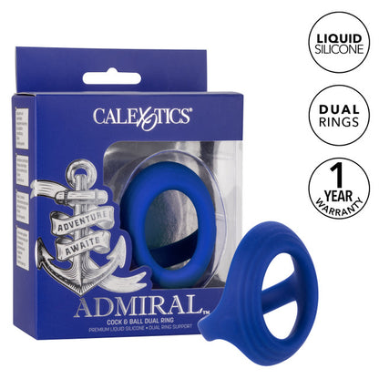 Admiral™ Cock & Ball Dual Ring with dual support, liquid silicone, body-safe design, and waterproof durability.

Keywords: silicone cock ring, dual support ring, shaft and scrotum ring, liquid silicone ring, body-safe cock ring, phthalate-free cock ring, waterproof cock ring, erection support ring, stamina-enhancing cock ring, blue cock ring, premium silicone cock ring