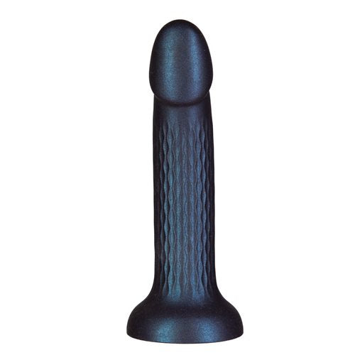 Iridescent blue and green silicone dildo with a wavy texture, curved shaft, and suction cup base for G-spot stimulation and harness play. Keywords: iridescent dildo, wavy texture dildo, Addiction Siren dildo, G-spot dildo, suction cup dildo, harness-compatible dildo, premium silicone dildo, waterproof dildo, fantasy dildo, shimmering dildo.