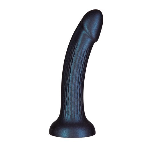 Iridescent blue and green silicone dildo with a wavy texture, curved shaft, and suction cup base for G-spot stimulation and harness play. Keywords: iridescent dildo, wavy texture dildo, Addiction Siren dildo, G-spot dildo, suction cup dildo, harness-compatible dildo, premium silicone dildo, waterproof dildo, fantasy dildo, shimmering dildo.