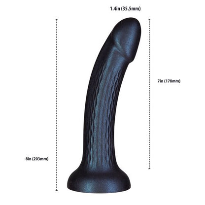 Iridescent blue and green silicone dildo with a wavy texture, curved shaft, and suction cup base for G-spot stimulation and harness play. Keywords: iridescent dildo, wavy texture dildo, Addiction Siren dildo, G-spot dildo, suction cup dildo, harness-compatible dildo, premium silicone dildo, waterproof dildo, fantasy dildo, shimmering dildo.