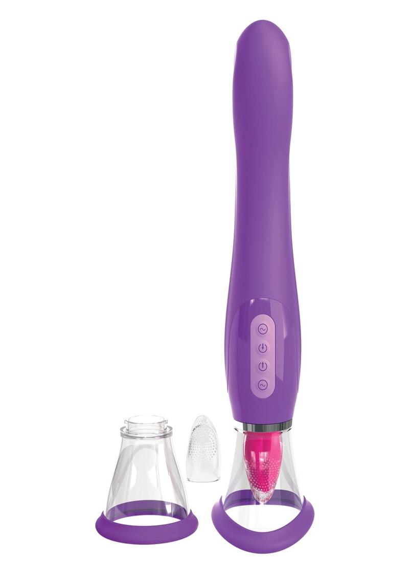 Multi-function suction, vibration, and tongue motion toy with interchangeable attachments and rechargeable design.
Keywords: Fantasy For Her Ultimate Pleasure, Pipedream Products, suction vibrator, tongue motion stimulator, G-spot vibrator, clitoral suction toy, customizable vibrator, rechargeable suction vibrator, multi-function pleasure toy, award-winning sex toy. 