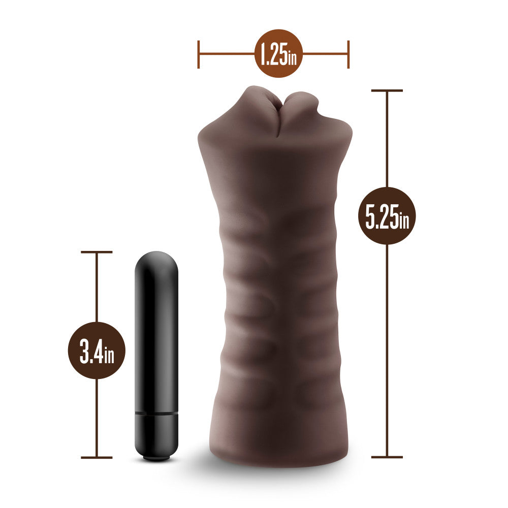 Brown male masturbator with a tight, nubbed canal, vibrating bullet, and lifelike X5® Plus material for intense sensations.

Keywords: male stroker, vibrating stroker, Krystal masturbator, tight canal stroker, vibrating bullet, X5® Plus material, open-ended masturbator, lifelike male toy, portable male stroker, realistic sensations, hybrid lube compatible, compact masturbator, AI-inspired sex toy