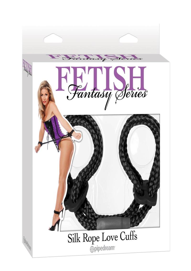 Fetish Fantasy Silk Rope Love Cuffs - Black Silk Rope Love Cuffs in black or red with adjustable plastic cinch, ideal for beginners exploring Japanese bondage.
Silk Rope Love Cuffs, Japanese bondage, beginner bondage, silky rope cuffs, black cuffs, red cuffs, adjustable bondage restraints, unisex cuffs, bondage accessories, Fetish Fantasy Series, Pipedream Products.