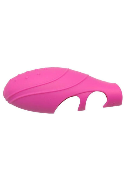 Frisky Bang Her Silicone G-Spot Finger Vibrator - Pink Pink vibrating finger stimulator made of premium silicone with textured surface, stretchy loops, and push-button control. 
Vibrating Finger Stimulator, clit stimulator, G-spot vibrator, compact vibrator, textured silicone vibe, premium silicone, battery-powered vibrator, vibrating sex toy, finger vibrator, discreet vibe, ergonomic design.