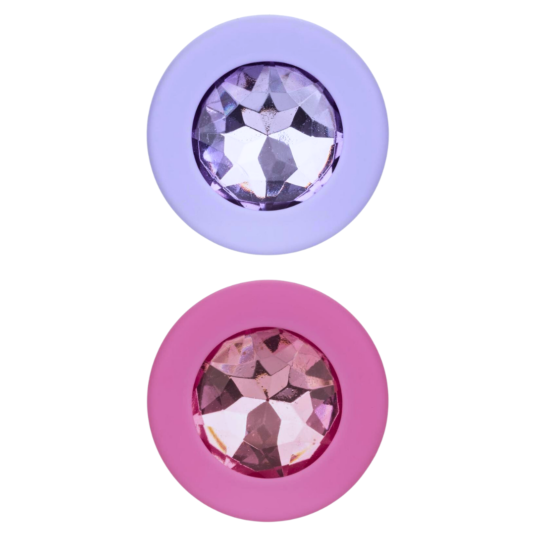 round gem stone of each color purple and pink