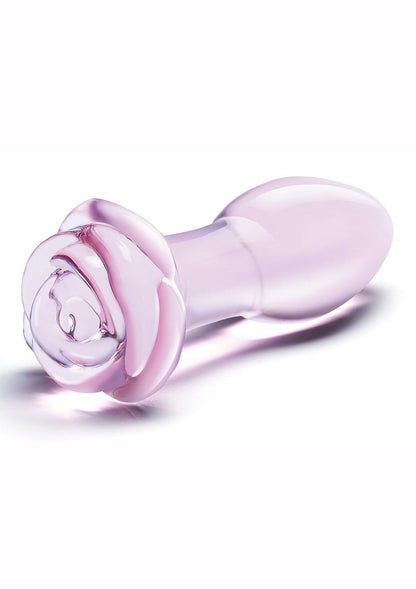 Glas Blossom Ring Glass Anal Plug - Pink rose glass butt plug, pink glass butt plug, beginner anal plug, handblown glass plug, hypoallergenic butt plug, temperature play anal toy, luxury anal plug, 5-inch glass plug, tapered tip butt plug, elegant anal toy