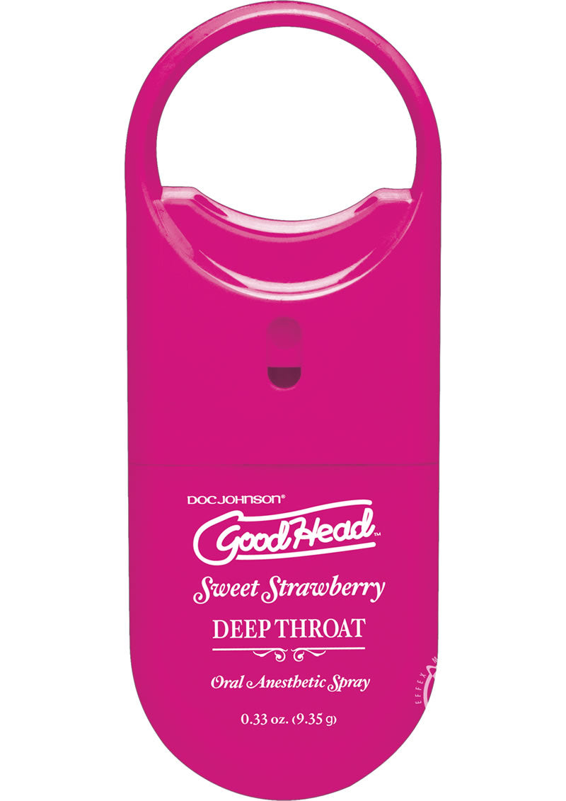 Goodhead Deep Throat To-Go Oral Anesthetic Spray Strawberry - .33oz

Sweet Strawberry GoodHead Deep Throat Spray, vegan and paraben-free, with mild numbing agent for comfortable and intimate experiences. Keywords: Deep Throat Spray, Sweet Strawberry, oral anesthetic, numbing spray, gag reflex reduction, vegan spray, paraben-free, sugar-free, travel-friendly, fresh breath, intimacy enhancer, made in America, mild numbing agent.