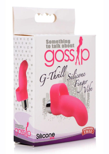 Gossip G-Thrill Silicone Finger Vibrator with Full Size Bullet - Pink Compact G-spot finger vibrator with ribbed silicone sleeve, powerful bullet vibe, ergonomic design, and waterproof functionality.

Finger Vibe, mini finger vibrator, G-spot stimulation, ribbed silicone vibe, compact vibrator, waterproof finger vibe, travel-ready vibrator, phthalate-free vibrator, Curve Novelties vibrator, powerful bullet vibe.