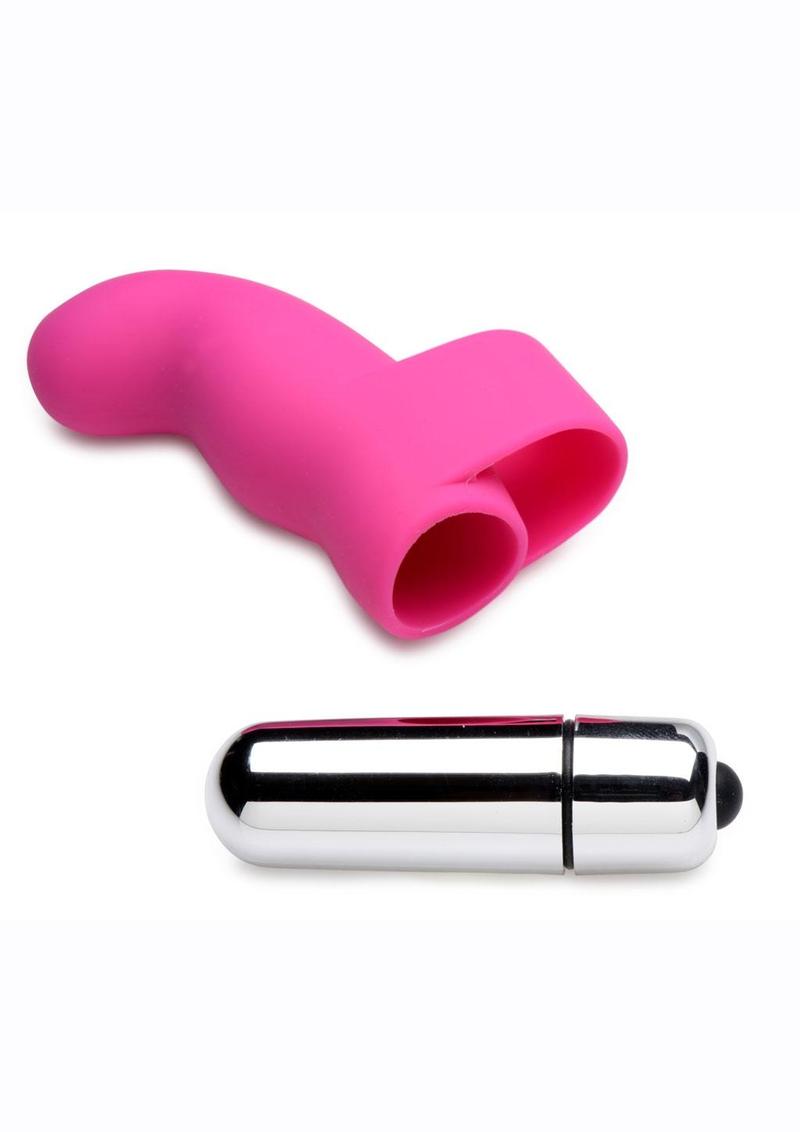 Gossip G-Thrill Silicone Finger Vibrator with Full Size Bullet - Pink Compact G-spot finger vibrator with ribbed silicone sleeve, powerful bullet vibe, ergonomic design, and waterproof functionality.

Finger Vibe, mini finger vibrator, G-spot stimulation, ribbed silicone vibe, compact vibrator, waterproof finger vibe, travel-ready vibrator, phthalate-free vibrator, Curve Novelties vibrator, powerful bullet vibe.