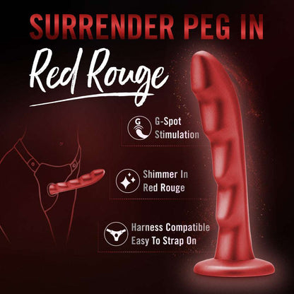 A red strap-on-compatible dildo with a curved design and ridges for G-spot pleasure. Made from body-safe silicone for versatile and comfortable play.
Keywords: Temptasia Jealousy Peg, red dildo, harness-compatible dildo, G-spot stimulation, strap-on play, ridged dildo, Puria silicone, UltraSilk finish, pegging dildo, body-safe silicone, vaginal and anal toy