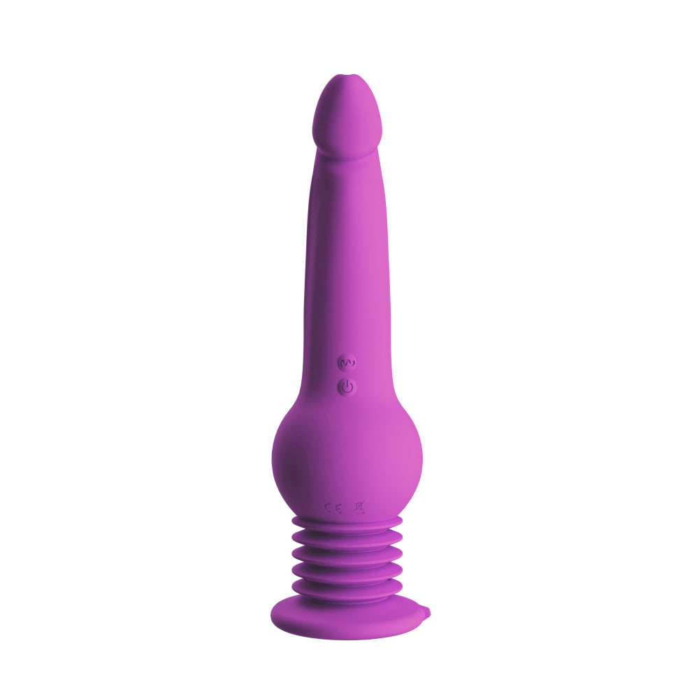 Purple G-spot dildo with thumping and vibrating Gen 2 Gyro-Quake™ technology, suction base, and waterproof silicone design.

Keywords: Impressions New York, vibrating dildo, G-spot dildo, thumping dildo, Gyro-Quake technology, silicone dildo, suction cup dildo, IPX7 waterproof, platinum-cured silicone, USB rechargeable, 9.75-inch dildo, ergonomic design, hands-free pleasure, luxury sex toy