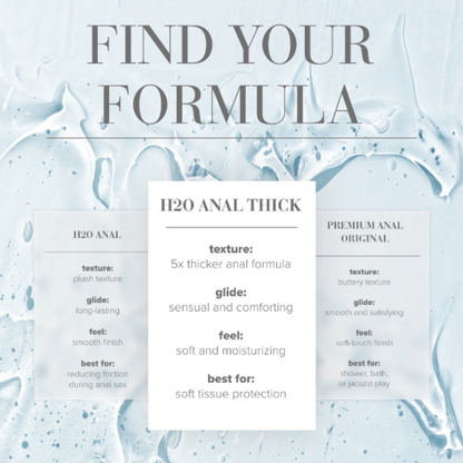 find your formula h2o anal thick texture 5x thicker anal formula glide sensual and comforting feel soft and moisturizing best for soft tissue protection