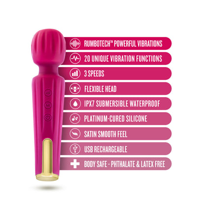 Allana Velvet 20 Function Vibrating Massage Wand With RumboTech™ | Blush