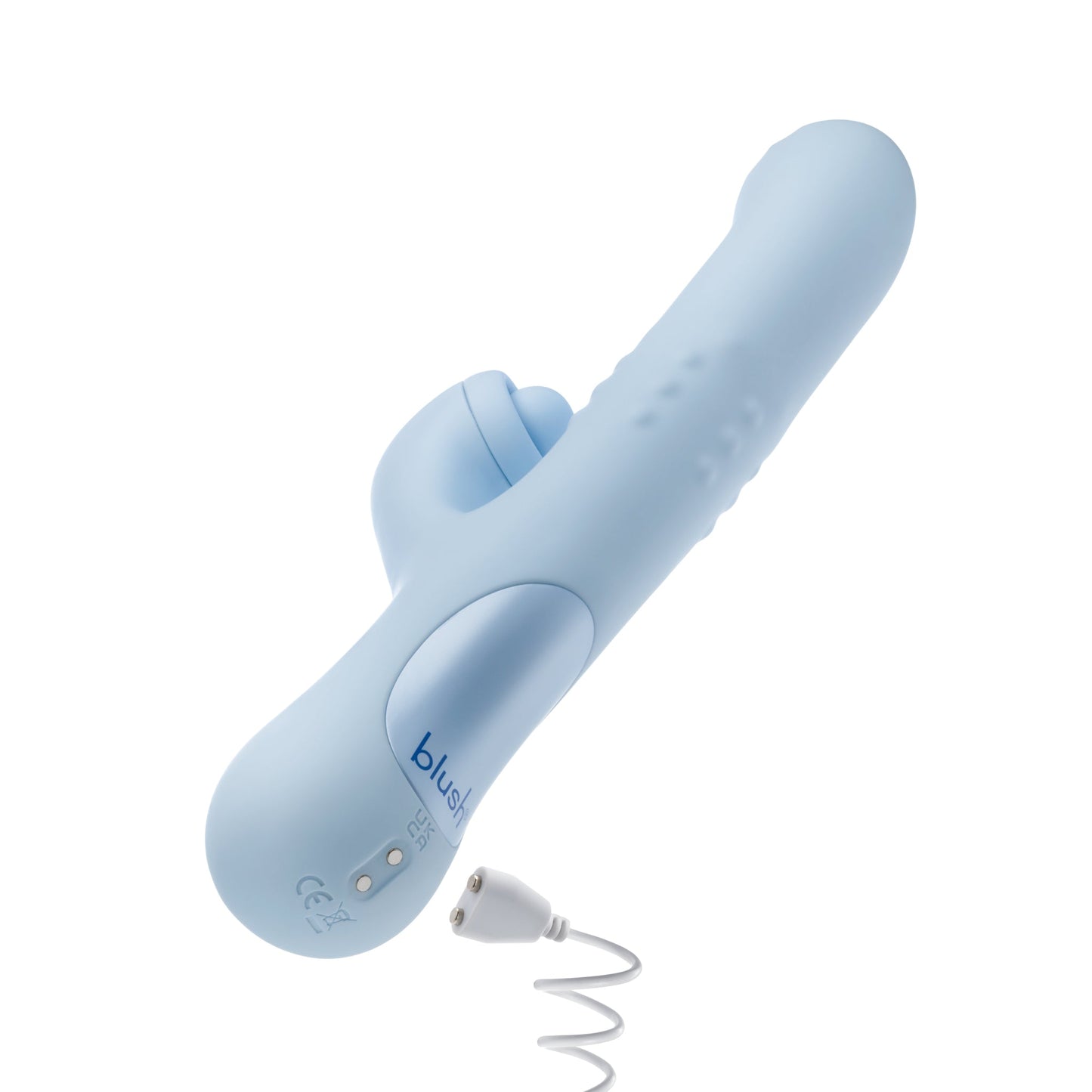 Blue dual-stimulation rabbit vibrator with sliding beads, come-hither motion, and clitoral massaging ball for waterproof play.

Keywords: rabbit vibrator, Devin vibrator, G-spot vibrator, clitoral stimulation, dual-stimulation, sliding beads vibrator, come-hither motion, waterproof vibrator, USB rechargeable, soft silicone, body-safe, 9.25-inch vibrator, massaging beads, clitoral thumper