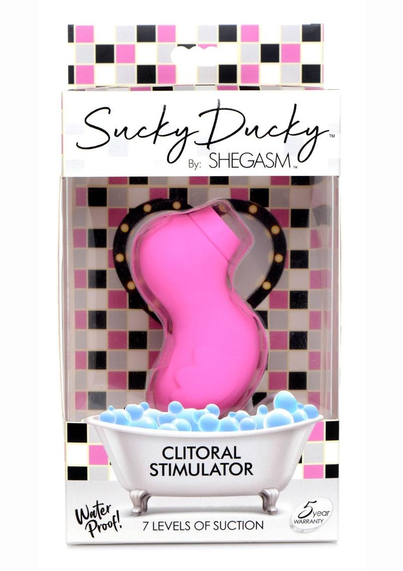 Inmi Shegasm Sucky Ducky Silicone Rechargeable Clitoral Stimulator - Pink Compact clit stimulator shaped like a duck, available in Black, Pink, or Yellow, featuring 7 suction intensities, premium silicone material, and waterproof design.
Sucky Ducky, clit stimulator, waterproof clitoral toy, rechargeable clit sucker, 7 suction intensities, premium silicone vibrator, playful clit stimulator, bath-safe vibrator, novelty sex toy, Shegasm clit toy.