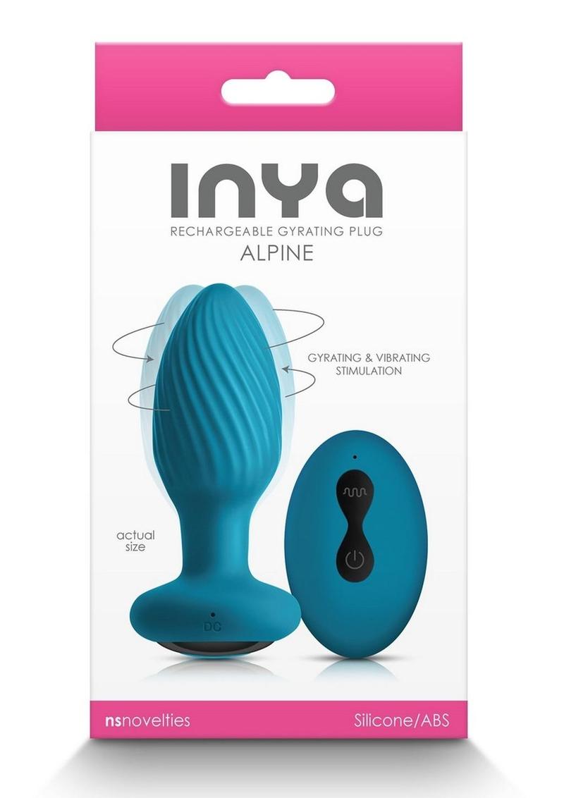 Image of the Inya Alpine Rechargeable Silicone Anal Plug in teal with its remote control, showcased in its packaging.