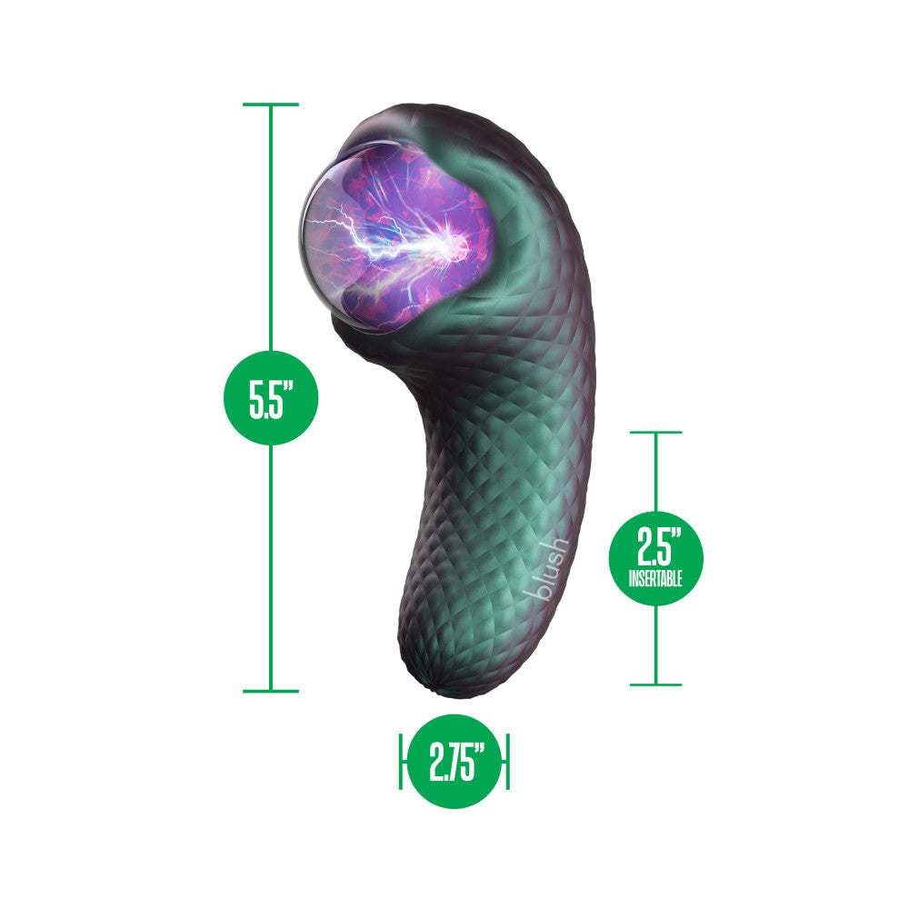 Temptasia Enchanted Serpent Pulse Vibrator in Dark Millenia with a mystical plasma globe, dual motors, and textured silicone for customizable, erotic play.