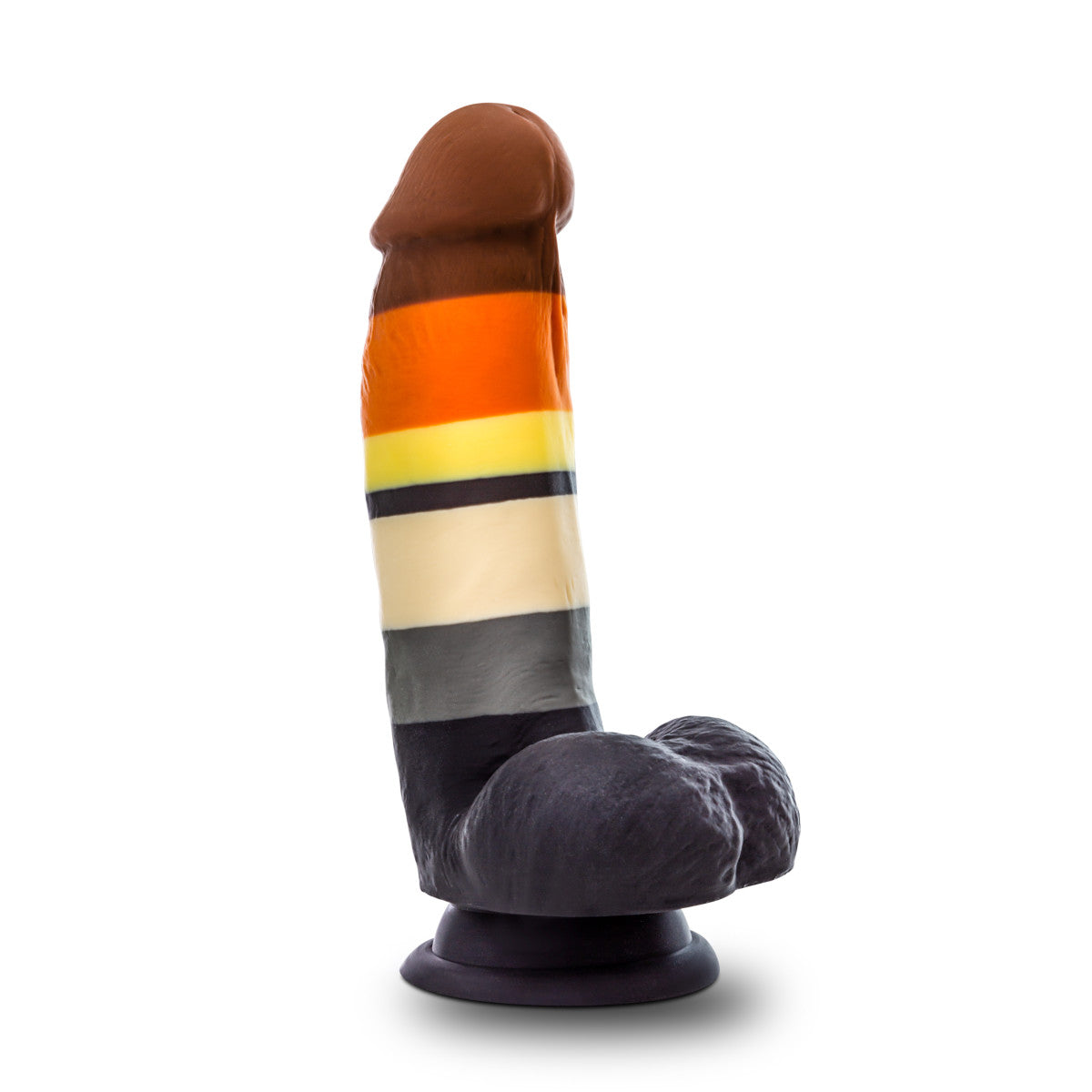 Multi-colored silicone dildo with realistic details, Bear Pride flag, thick girth, and a suction base, made with smooth Purio™ silicone.
Keywords: realistic dildo, Avant dildo, thick girthy dildo, Pride dildo, suction cup dildo, harness-compatible dildo, body-safe silicone dildo, Purio silicone dildo, colorful dildo, artisan-crafted dildo.