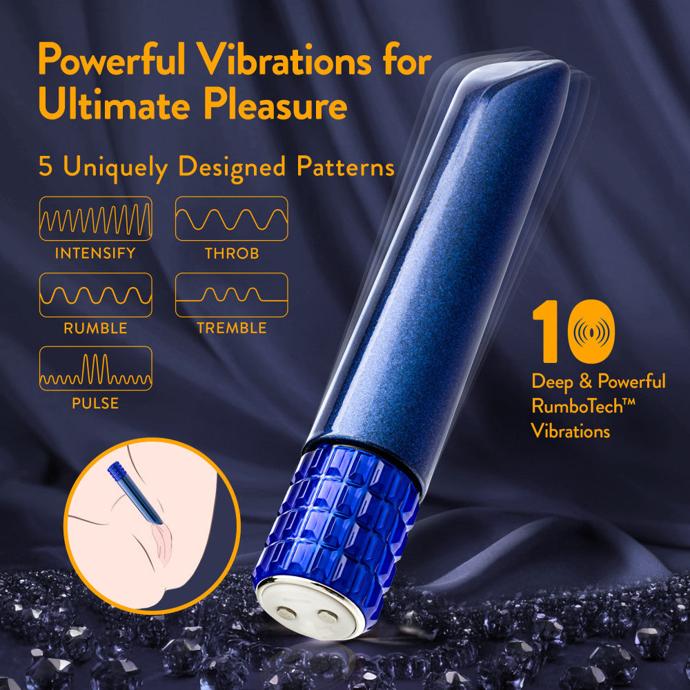 Oh My Gem Desire pocket-sized vibrator with 10 vibration modes, precision tip, waterproof design, and elegant gem detail.
Keywords: Oh My Gem Desire, pocket-sized vibrator, RumboTech™ vibrations, 10 vibration modes, waterproof vibe, USB rechargeable vibrator, precision tip vibrator, body-safe vibrator, travel-friendly vibrator, glamorous sex toy.