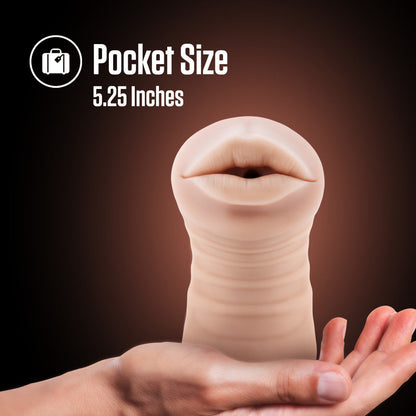 Beige male masturbator with a tight, nubbed canal, vibrating bullet, and ultra-soft X5® Plus material for realistic oral sensations.

male stroker, Nicole masturbator, vibrating stroker, tight canal, vibrating bullet, X5® Plus material, open-ended design, lifelike male toy, realistic sensations, compact masturbator, lube compatible, AI-inspired sex toy, portable stroker