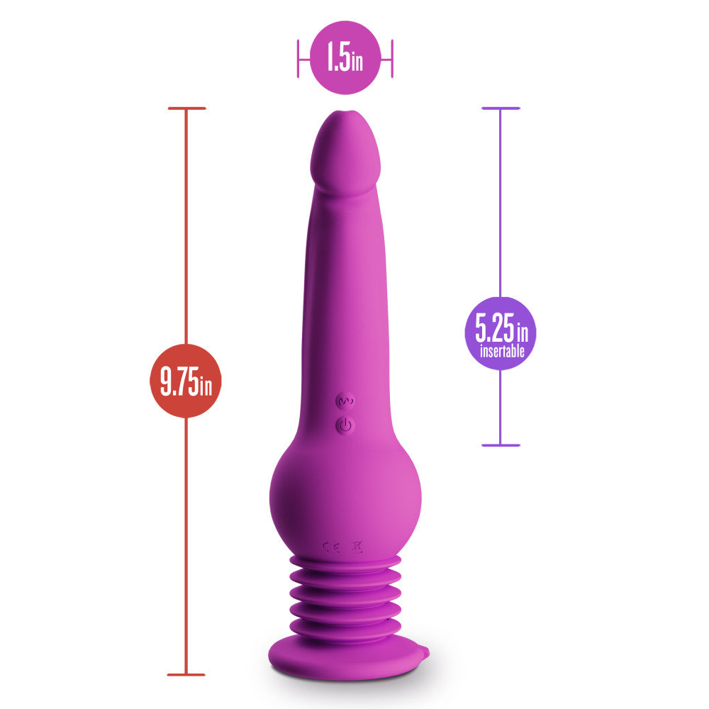 Purple G-spot dildo with thumping and vibrating Gen 2 Gyro-Quake™ technology, suction base, and waterproof silicone design.

Keywords: Impressions New York, vibrating dildo, G-spot dildo, thumping dildo, Gyro-Quake technology, silicone dildo, suction cup dildo, IPX7 waterproof, platinum-cured silicone, USB rechargeable, 9.75-inch dildo, ergonomic design, hands-free pleasure, luxury sex toy