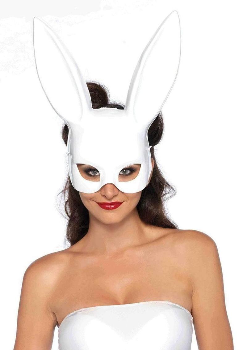 Leg Avenue Bondage Bunny Mask - White - One Size Leg Avenue Bunny Rabbit Mask with tall ears and elastic strap for Halloween, masquerade, or cosplay events.