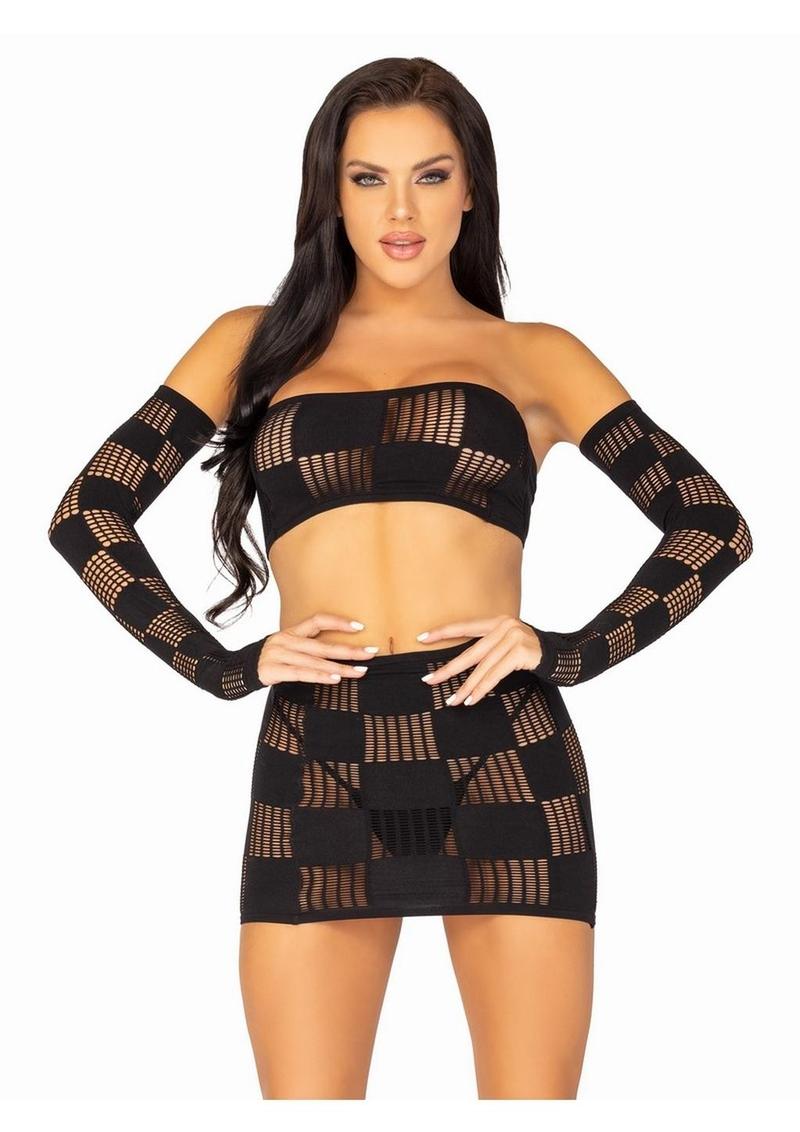 3Pc Ego Trip Checkerboard Bandeau Set | Leg Avenue