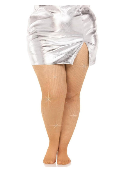 Fishnet Crystal Tights with Multi Sized Iridescent Rhinestones | One Size + Plus Size | Leg Avenue