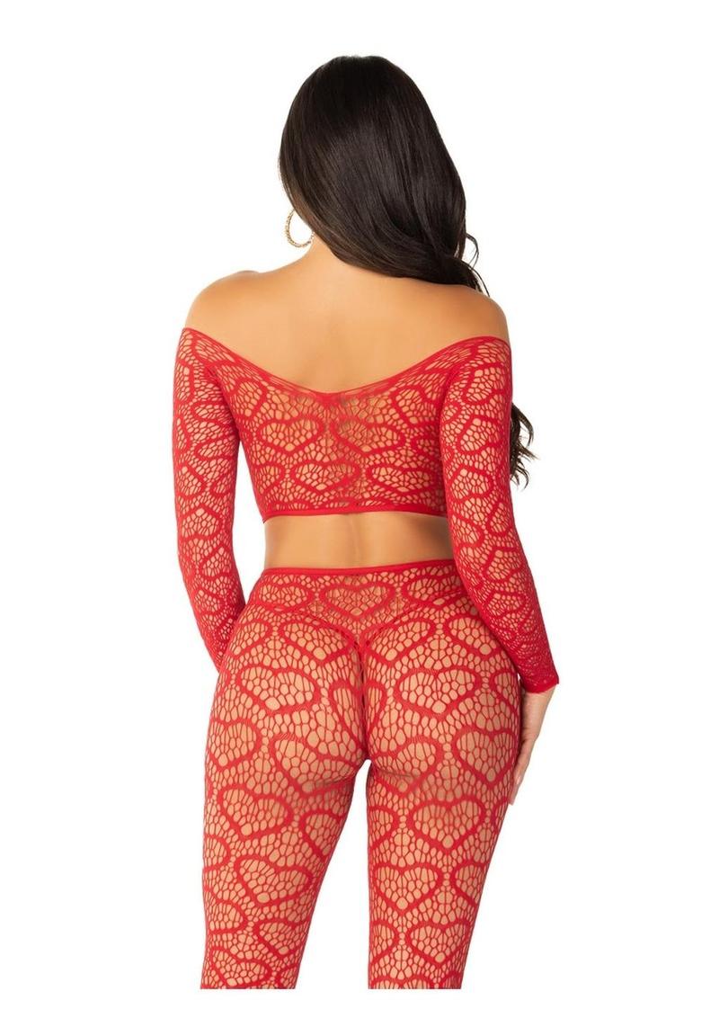 Heart Net Off The Shoulder Crop Top and Footless Tights | Leg Avenue