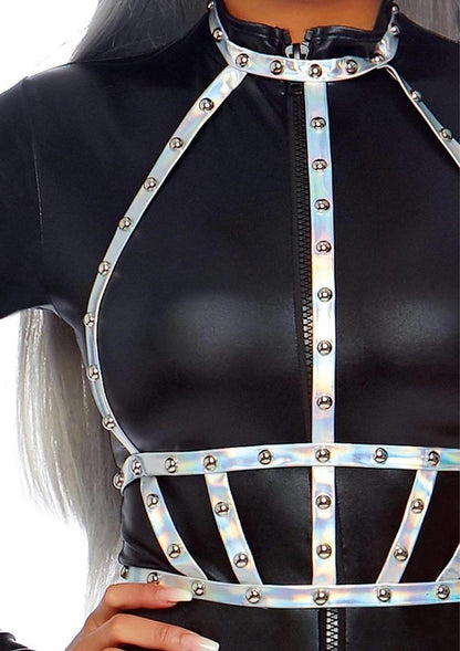 Iridescent Studded Vinyl Body Harness Top ♥ Leg Avenue