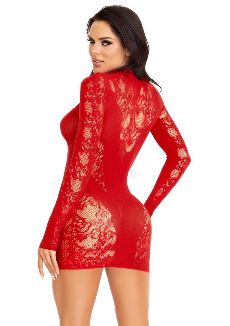 Lace Keyhole Mini Dress with Opaque Panel Detailing and Gloved Sleeves | Leg Avenue