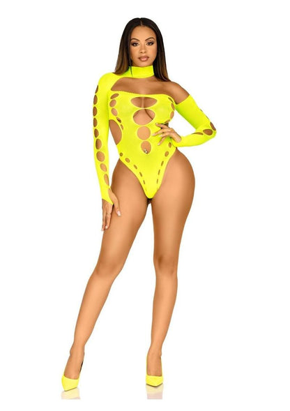 Seamless Asymmetrical Cut Out Thong Back Bodysuit | Black or Yellow | Leg Avenue