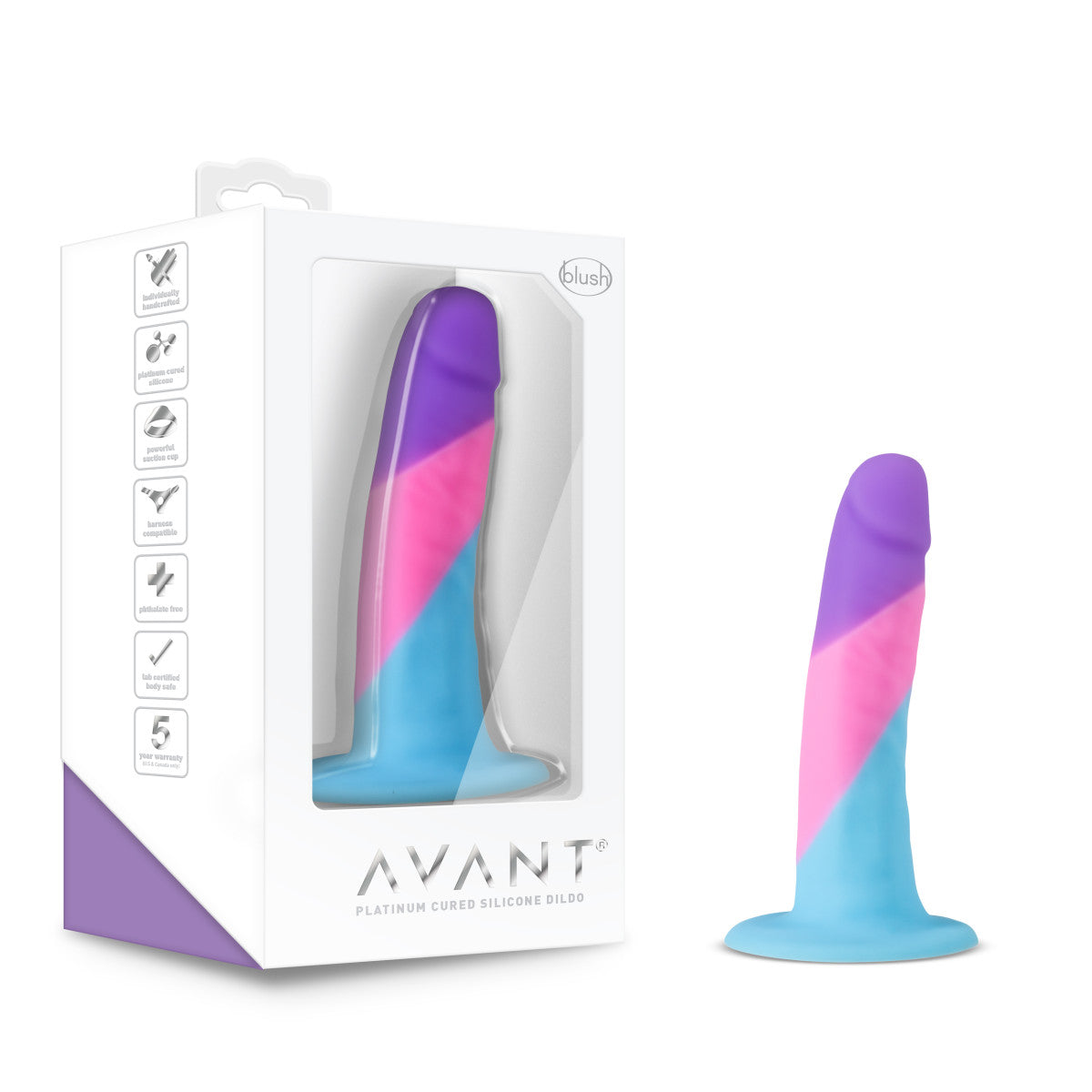 Petite multi-colored silicone dildo with a smooth finish, suction base, and slim design for beginners or anal play.
Keywords: petite dildo, Avant dildo, slim dildo, beginner-friendly dildo, anal play dildo, body-safe silicone dildo, suction cup dildo, harness-compatible dildo, colorful silicone toy, Purio silicone.