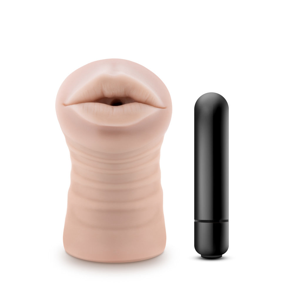 Beige male masturbator with a tight, nubbed canal, vibrating bullet, and ultra-soft X5® Plus material for realistic oral sensations.

male stroker, Nicole masturbator, vibrating stroker, tight canal, vibrating bullet, X5® Plus material, open-ended design, lifelike male toy, realistic sensations, compact masturbator, lube compatible, AI-inspired sex toy, portable stroker