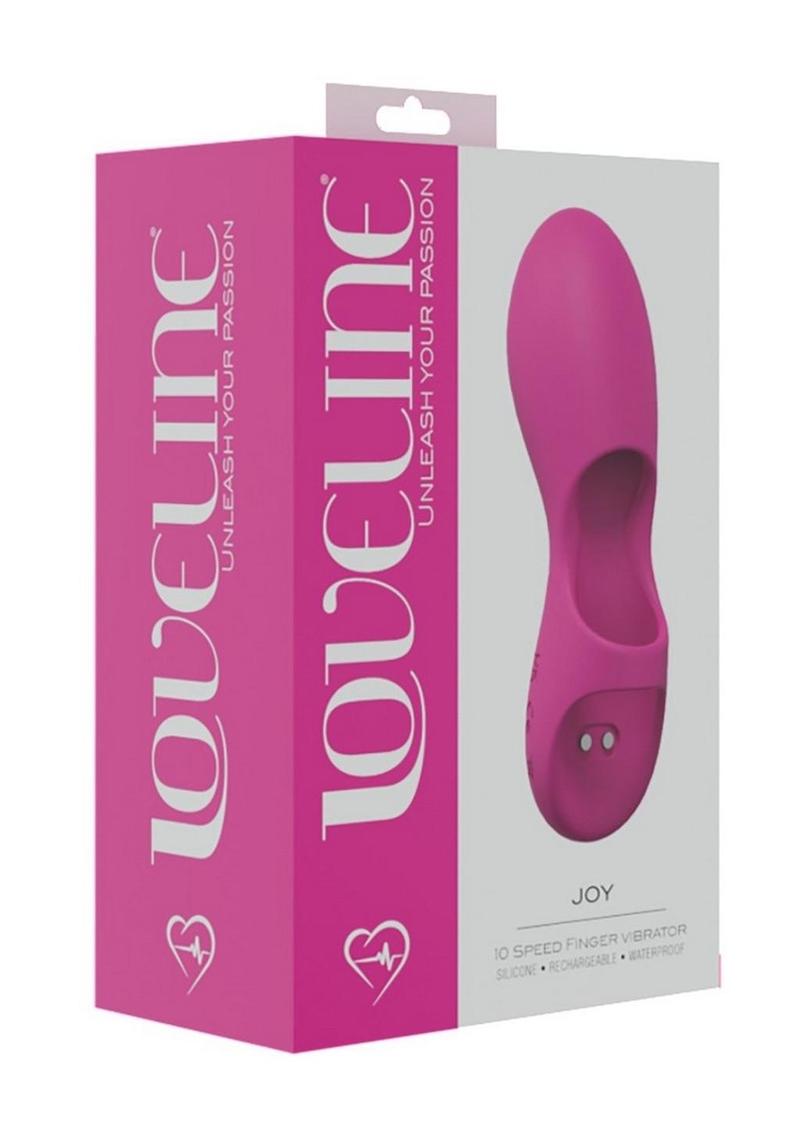 Loveline Joy Rechargeable Finger Vibe - Pink Loveline Joy Finger Vibrator in Hot Pink, Teal Blue, or Lavender, with 10,000 RPM motor, 10 vibration modes, ergonomic silicone design, and USB magnetic recharging.

finger vibrator, Loveline Joy vibrator, 10 vibration modes vibrator, ergonomic silicone vibrator, waterproof finger stimulator, USB rechargeable vibrator, Hot Pink vibrator, Teal Blue vibrator, Lavender finger vibrator, clitoral stimulator.