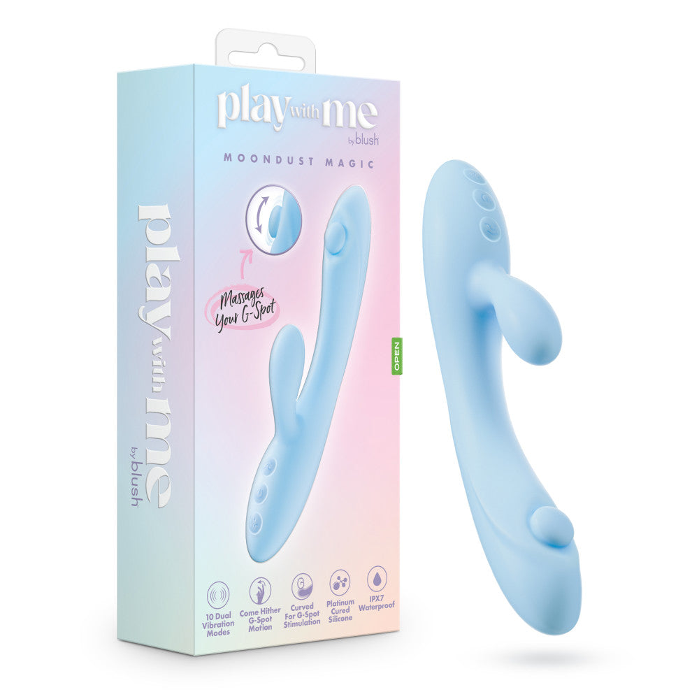 Moondust Magic - 8 Inch G Spot Clitoral Rabbit Vibrator - 10 Dual Vibration Modes - Soft Silicone - Blue | Play With Me By Blush®