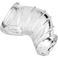 Master Series Detained Soft Body Chastity Cage - Clear Clear rubber Master Series Detained Soft Body Chastity Cage with cum-through opening, separate chambers, and discreet design for long-term wear