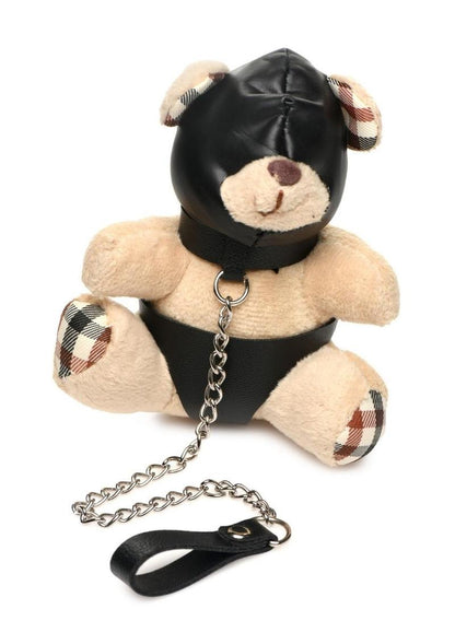 Light peach teddy bear keychain with hood, leather-look panties, and a chain leash, ideal as a gag gift or fun accessory.

hooded teddy bear keychain, BDSM bear keychain, gimp bear gift, bondage teddy bear keychain, kinky gag gifts, leather teddy keychain, teddy bear with chain leash, novelty bear keychain, gimp-themed teddy bear accessory, cheeky bondage gift.