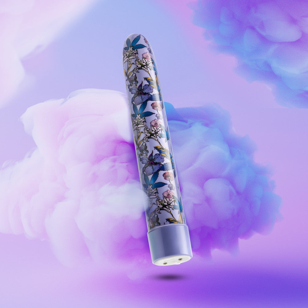 A set of three vibrators featuring psychedelic teal, mushroom-themed blue, and floral cannabis purple designs with customizable vibrations and waterproof functionality.

Keywords: psychedelic vibrator, slimline G-spot vibrator, RumbleTech vibrator, mushroom design vibrator, cannabis-inspired vibrator, waterproof sex toy, USB rechargeable vibrator, colorful vibrator, body-safe sex toy, stylish vibrators.