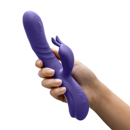 Blue rabbit vibrator with come-hither motion, G-spot stimulation, and dual vibration modes for clitoral and internal pleasure.
Keywords: rabbit vibrator, G-spot massager, come-hither motion, dual vibration modes, clitoral stimulator, silicone vibrator, magnetic USB charging, splashproof vibrator, 8.75-inch vibrator, smooth silicone, body-safe, IPX6 waterproof